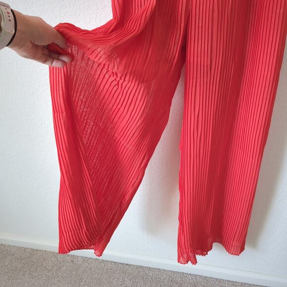 Nanette Lepore Glitter Chiffon Jumpsuit Womens 14 Pink Red Wide Leg Pleated $168 - Picture 6 of 10
